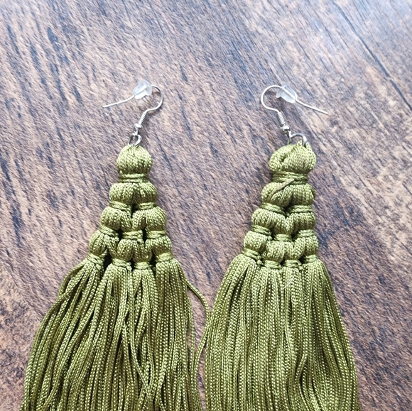 Elegant Olive Green Tassel Earrings - Picture 3 of 3